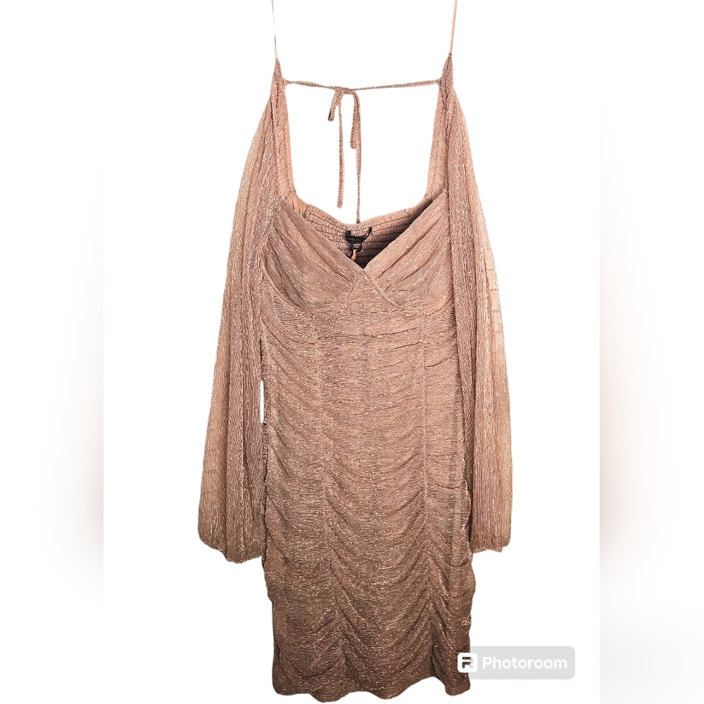 🍑 Peachy/Nude Metallic Thread Ruched Bodycon Party Prom Dress